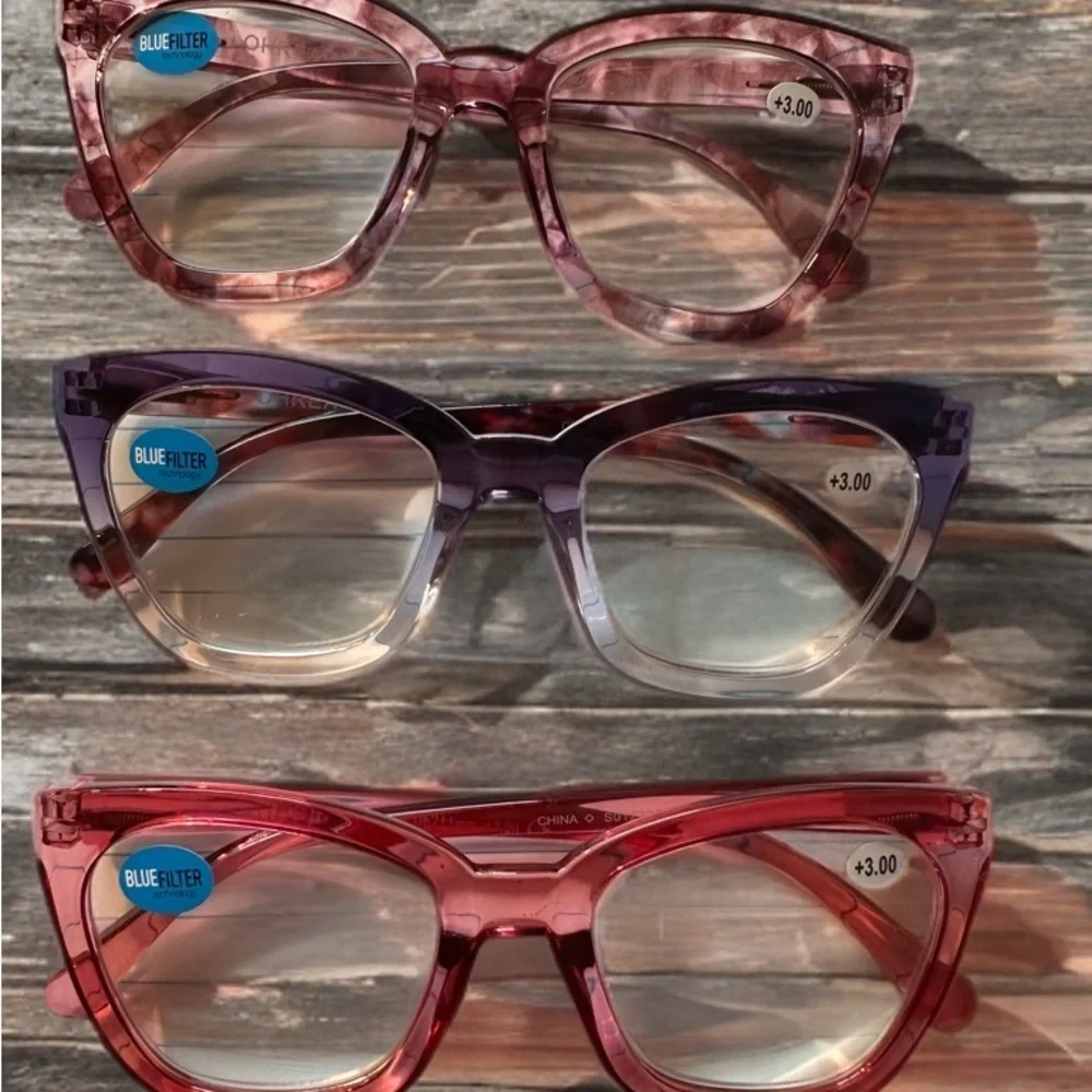 NEW 3 PACK BLUE LIGHT FILTER OVERSIZED RETRO READING GLASSES